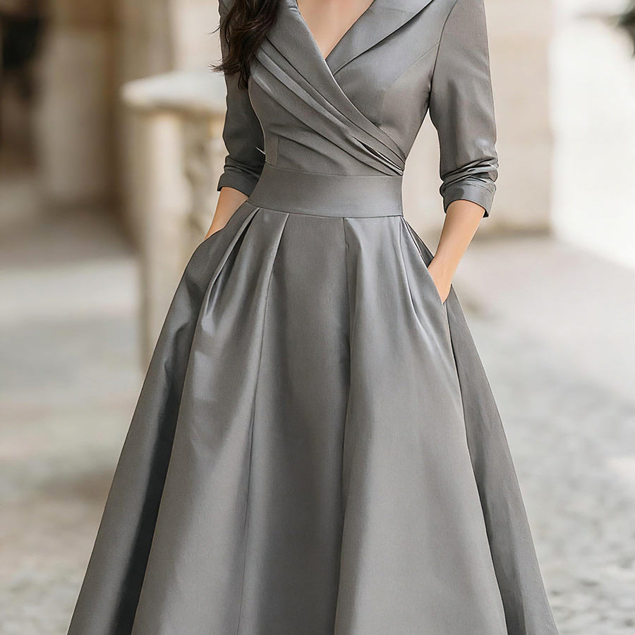 Laura - Elegantna midi haljina s dugim rukavima