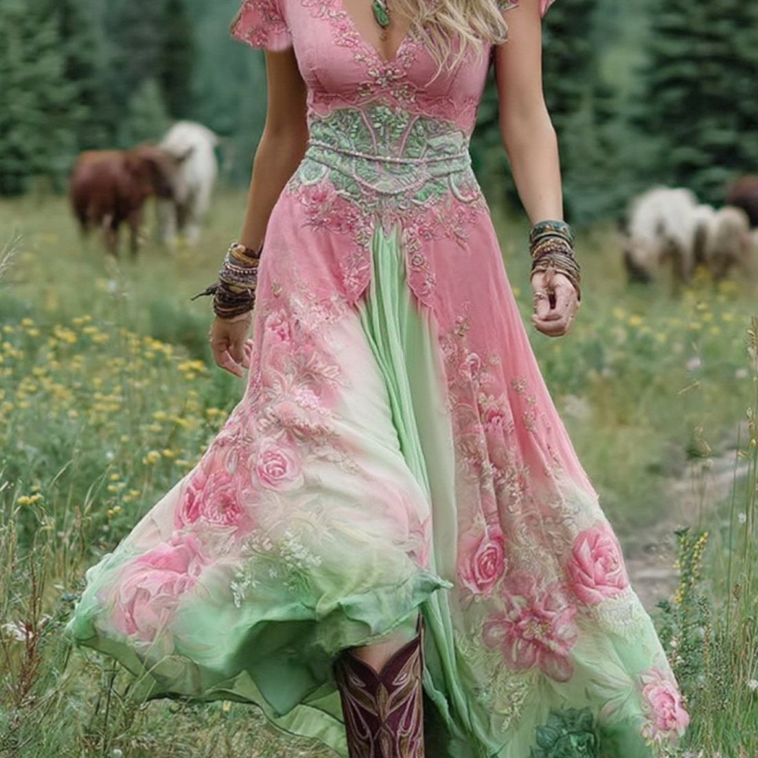 Serena™ | Maxi kratka haljina cvjetna lavanda s rafiniranim naglaskom