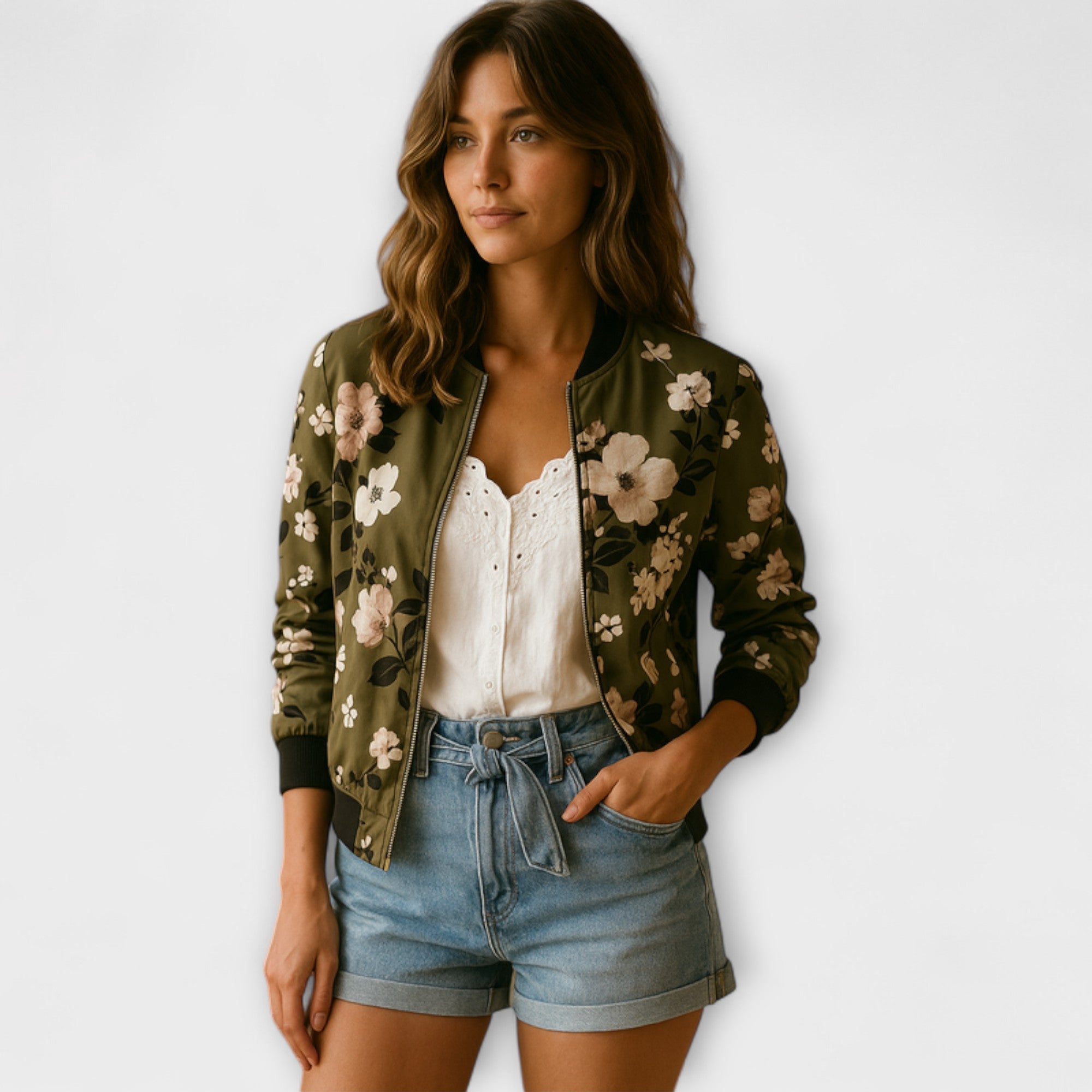 Andreia - Elegantna bomber jakna s cvjetnim uzorkom