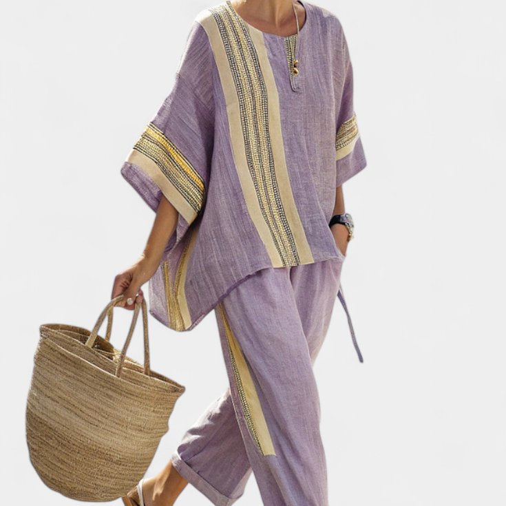 Lorena | Boho Komplet od Lna i Bambusa, Elegantna Lavanda