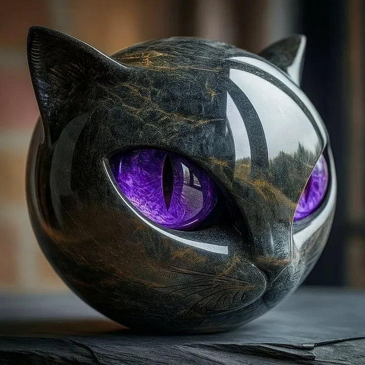 NyxCharm | Mistična Skulptura Glave Crnog Mačka