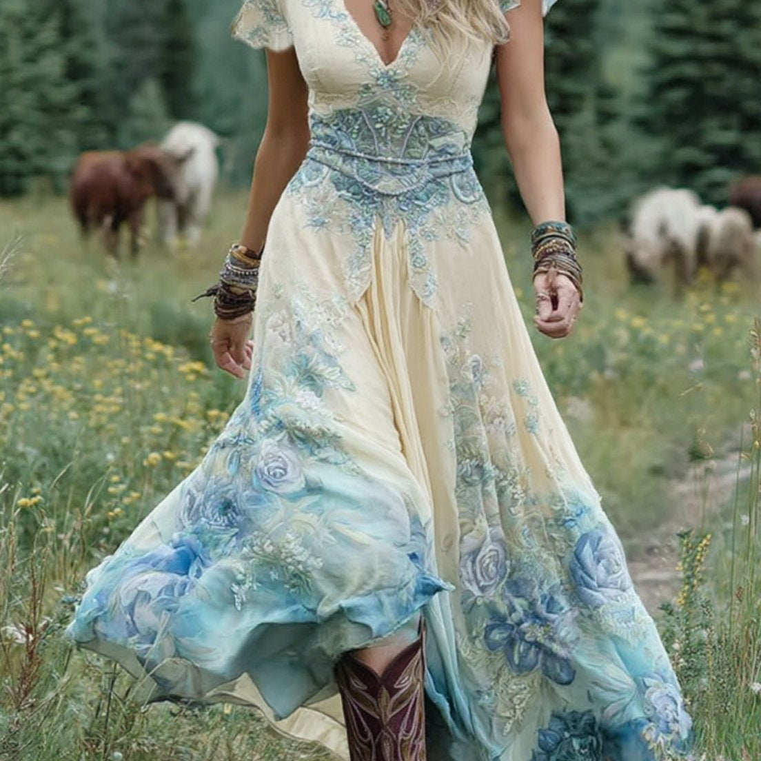 Serena™ | Maxi kratka haljina cvjetna lavanda s rafiniranim naglaskom