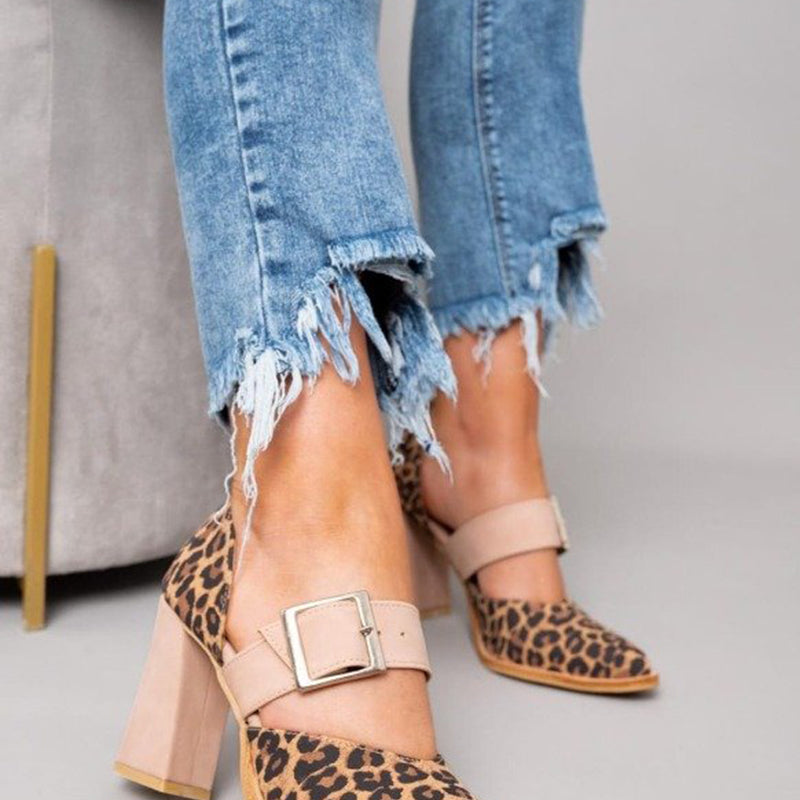 Selveta | Suede papuče s uzorkom leoparda i stabilnim potpeticama