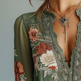 Ilona - Bluza s cvjetnim uzorkom i čipkom