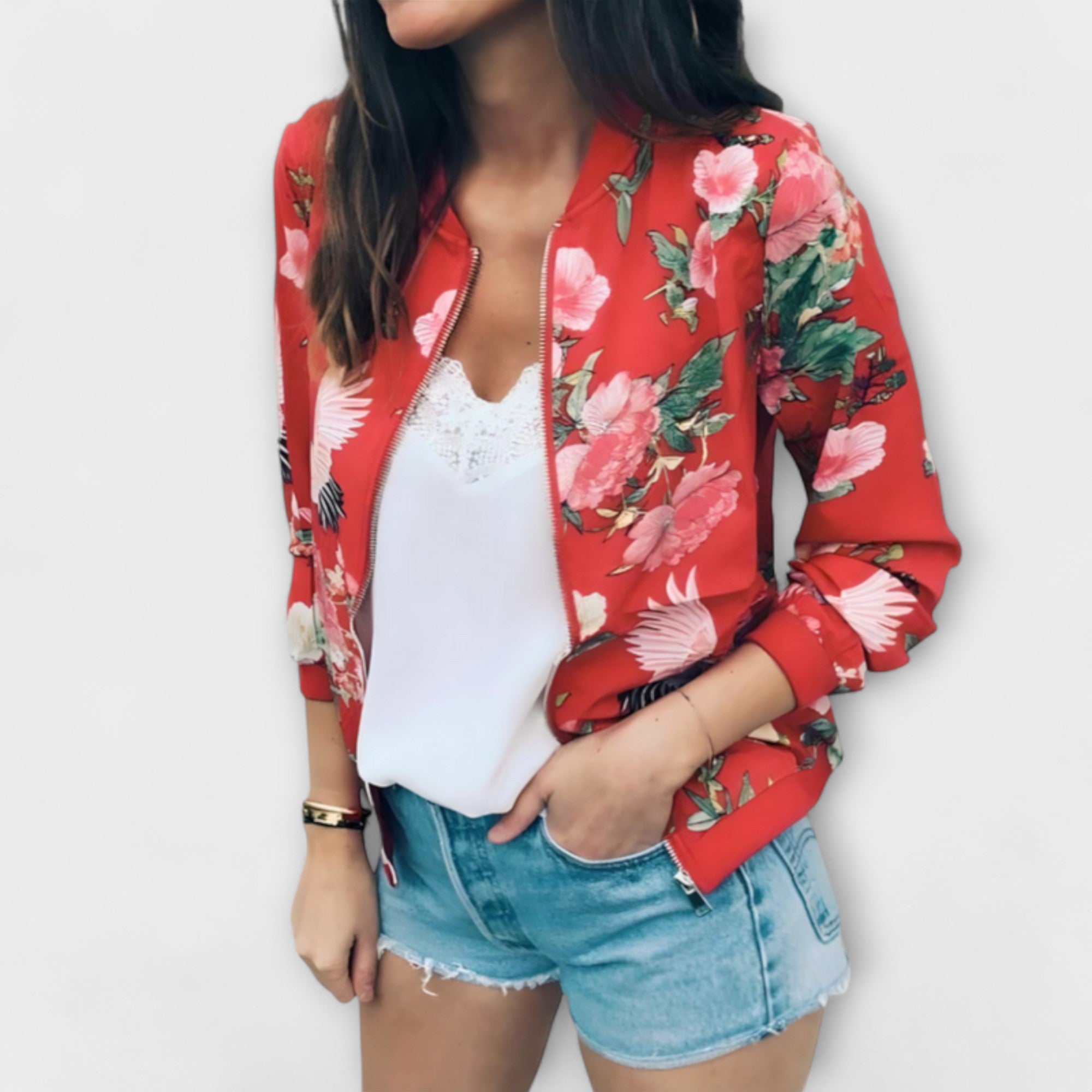 Andreia - Elegantna bomber jakna s cvjetnim uzorkom